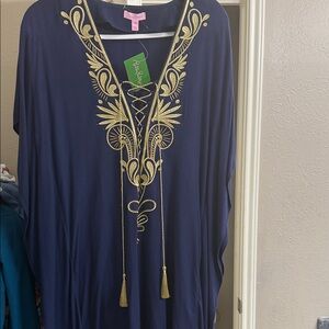 Lilly Pulitzer Navy Tunic with Gold Embroidery
